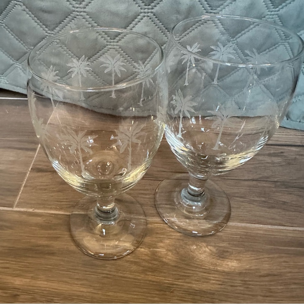 Libbey - Rare - Etched Palm Tree - 16 Oz. Water/Ice Tea Goblets - Set of 2 - Picture 6 of 7